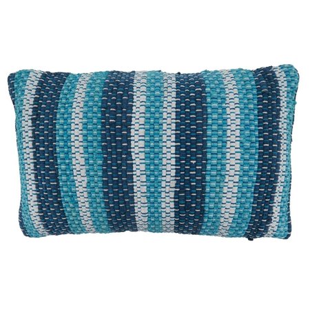 SARO LIFESTYLE SARO 4001.BL1423BP 14 x 23 in. Oblong Poly-Filled Chindi Throw Pillow with Blue Striped Design 4001.BL1423BP